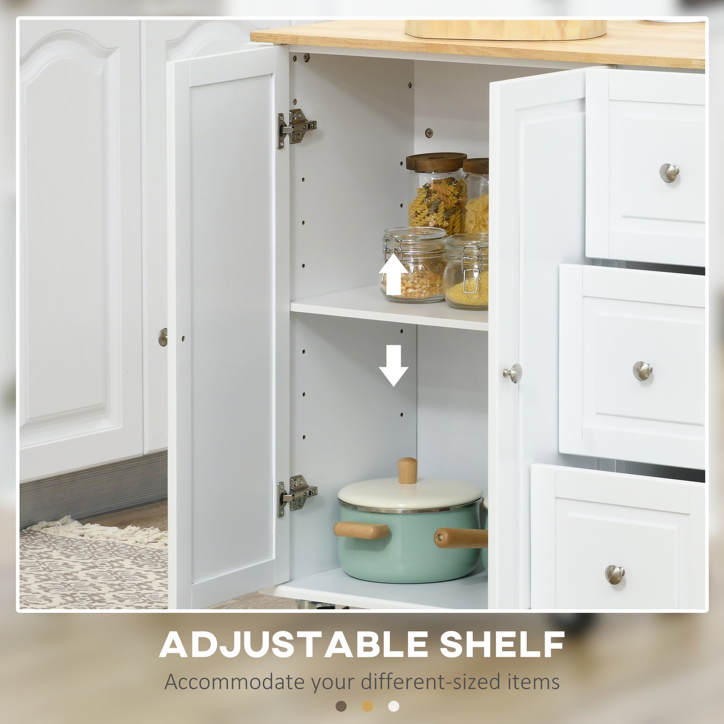 Kitchen Island with Drop Leaf, Rolling Cart on Wheels 3 Drawers,