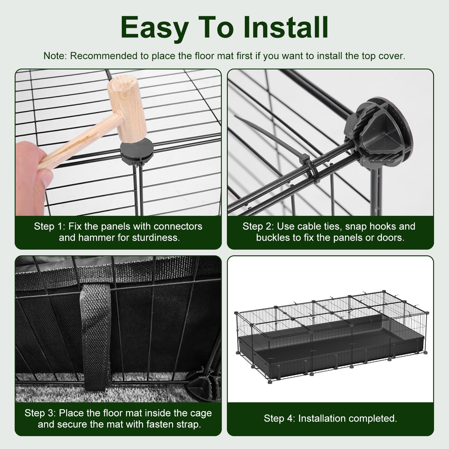 Large Modular Small Animal Cage with Waterproof Floor Mat - DIY Pet Enclosure for Guinea Pigs, Rabbits, Chickens, Hamsters