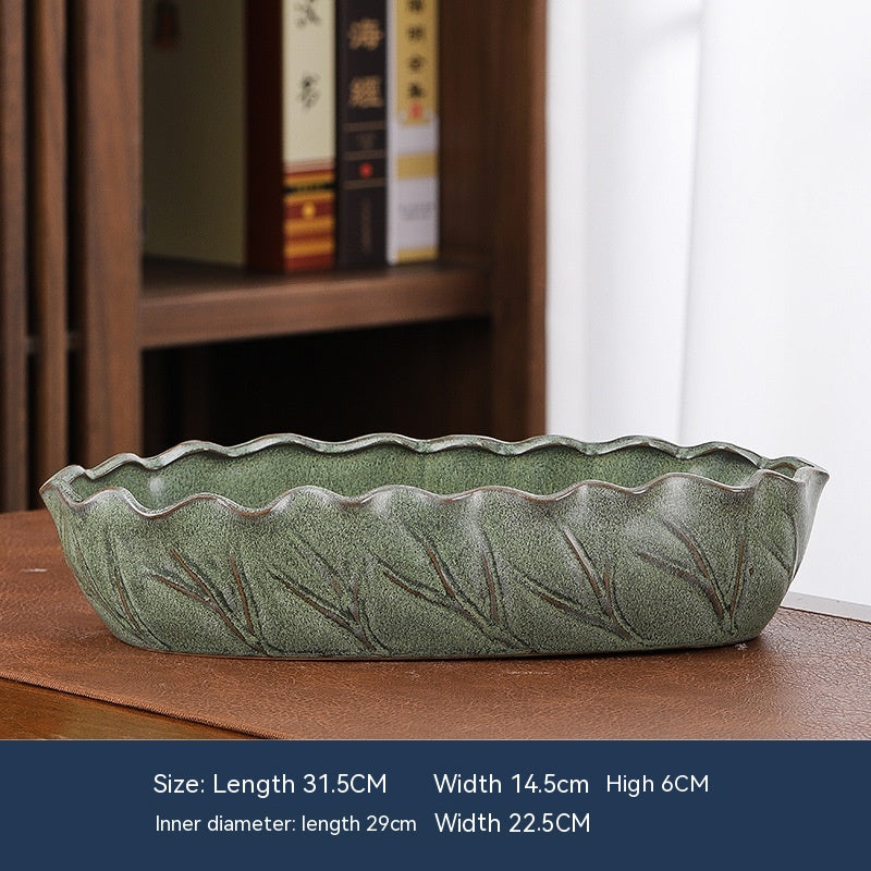 Large Ceramic Flower Pot with Shallow Mouth and Oval Rectangular Design for Home Garden