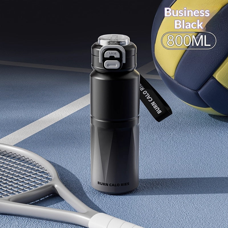 Double-Drink Insulated Cup with Straw and Large Capacity - Space Silver & Gradient Black