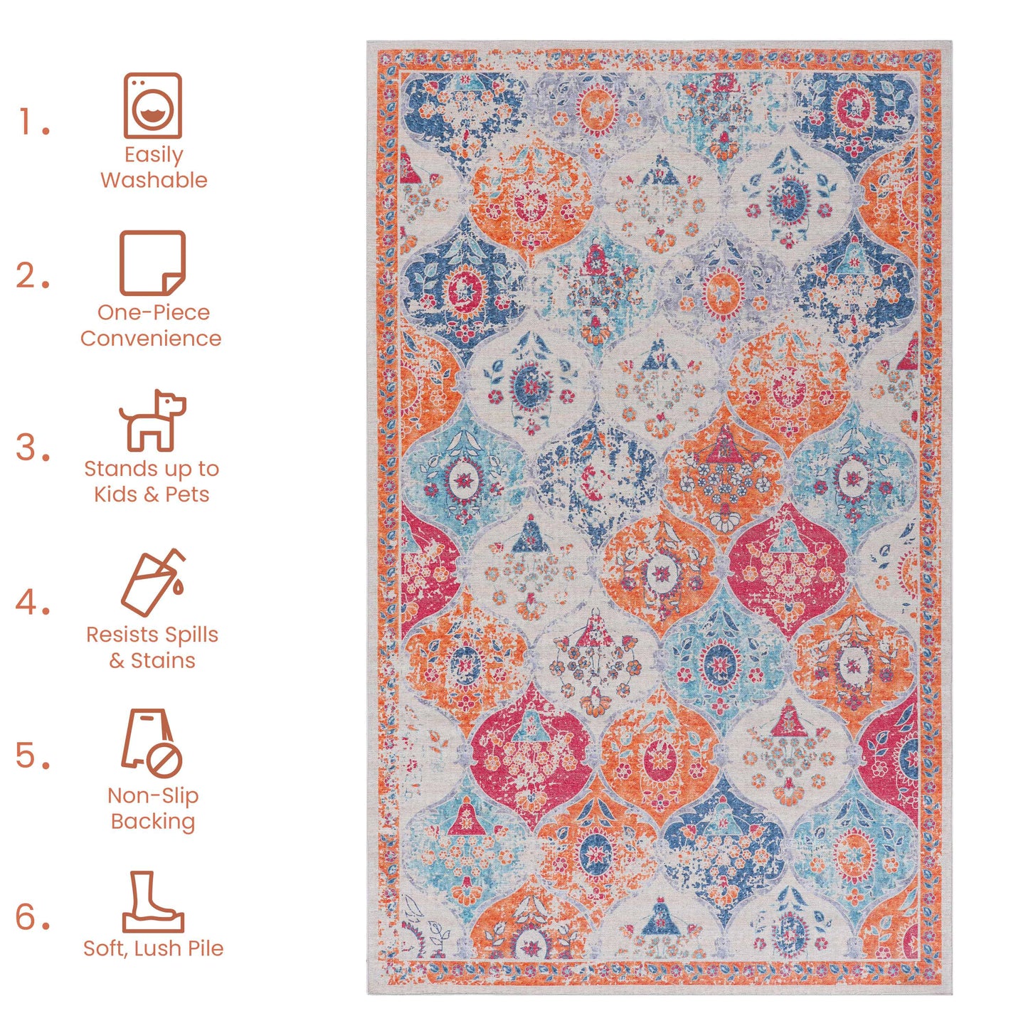 2x3 Cream Area Rug, Washable Rugs, Low-Pile, Non-Slip, Non-Shedding,