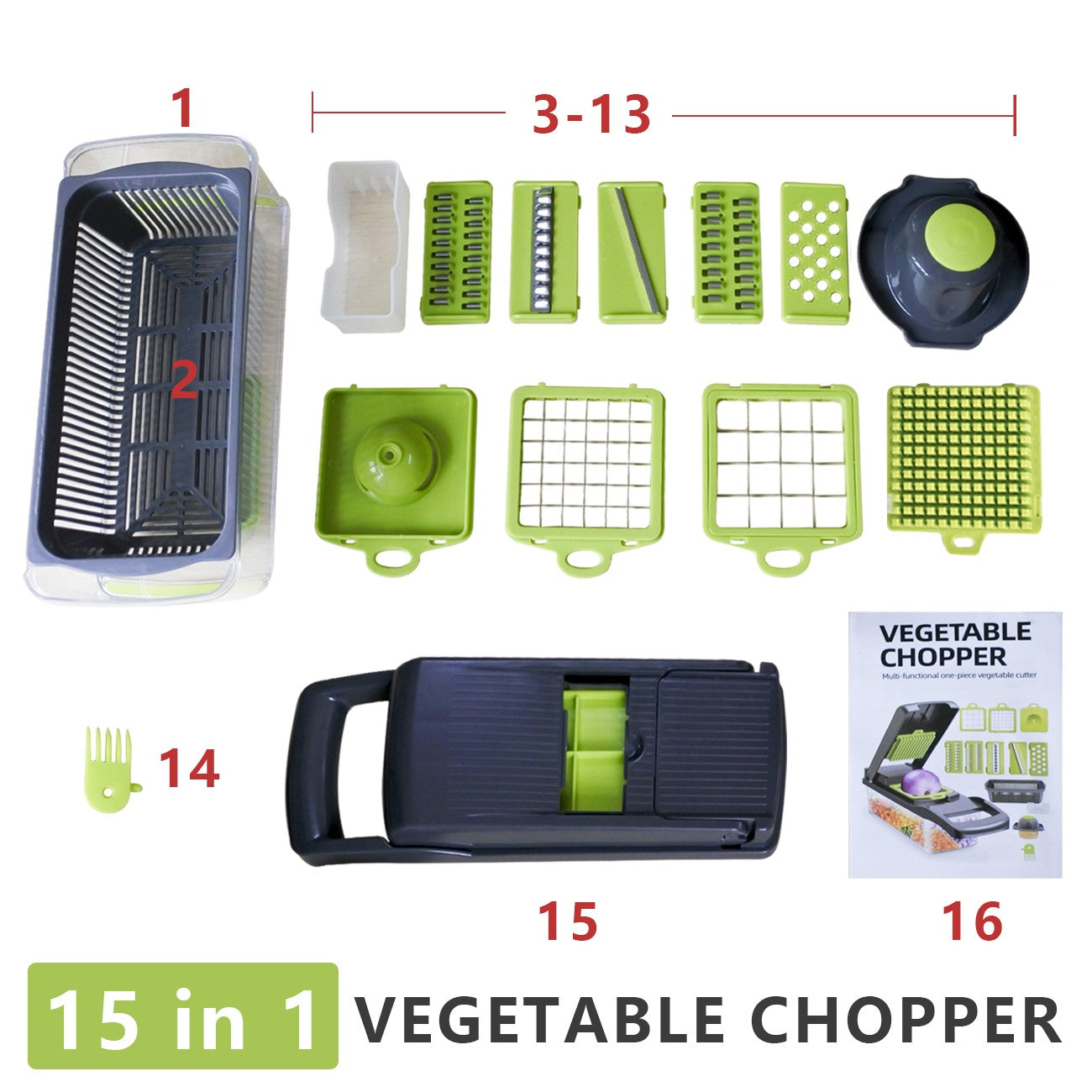 15-in-1 Vegetable Chopper & Fruit Slicer with Container