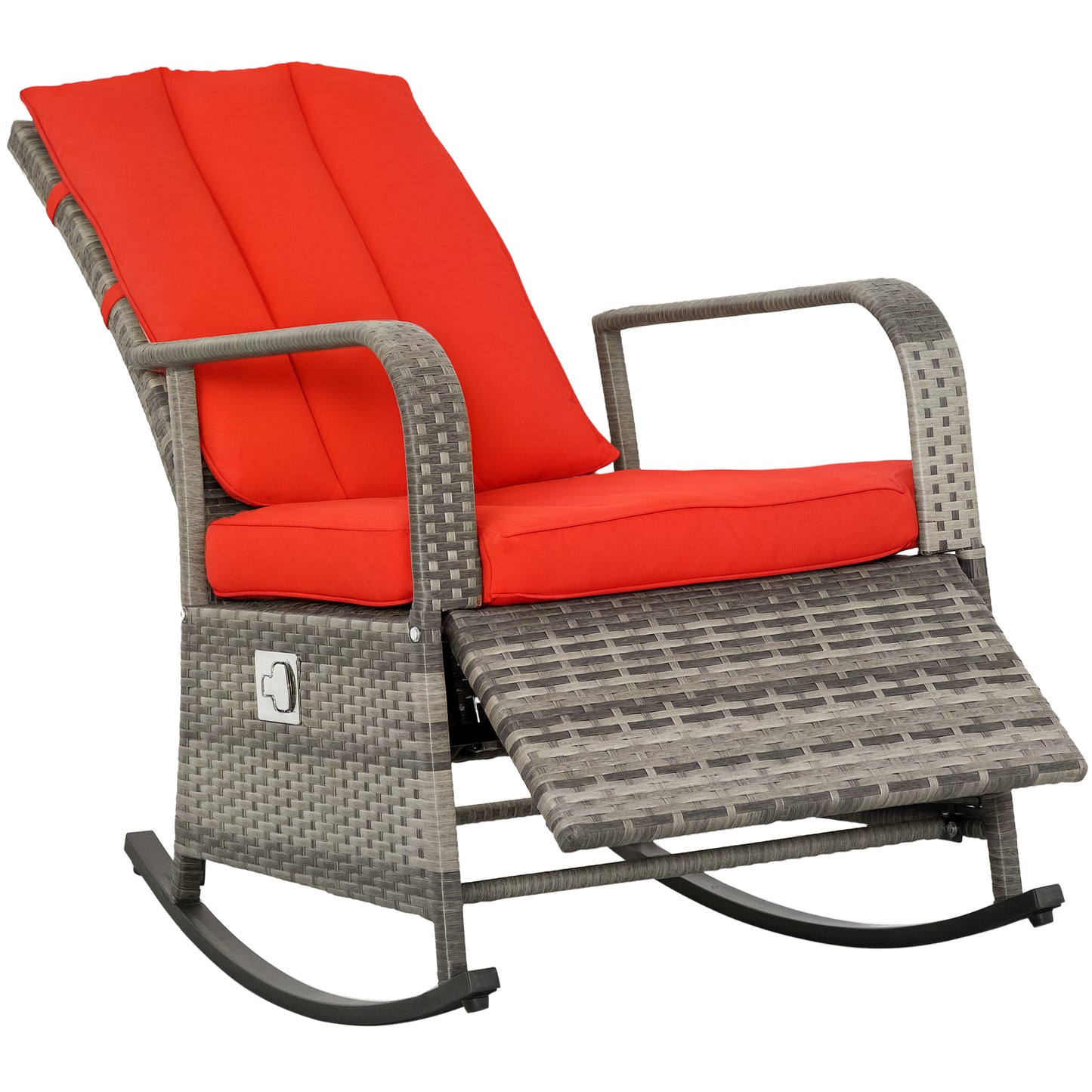 PE Rattan Outdoor Rocking Recliner with Footrest - Red