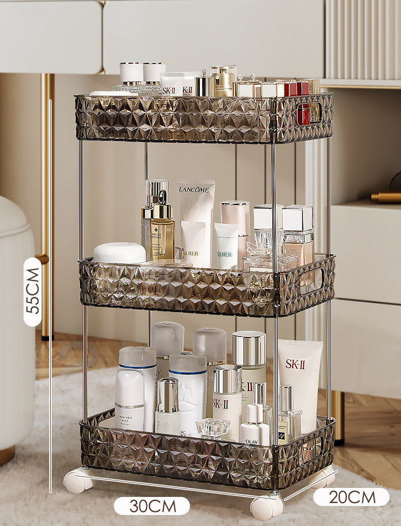 Luxury Bathroom Floor Trolley Storage Rack with Wheels - Multi-Layer Plastic Organizer