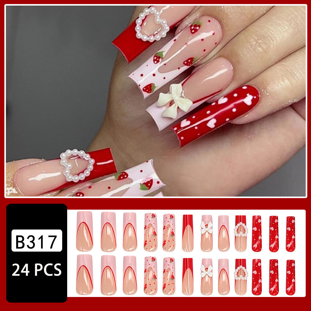 Sweet Heart Bowknot Nail Stickers Set for Nail Art - Strawberry Design