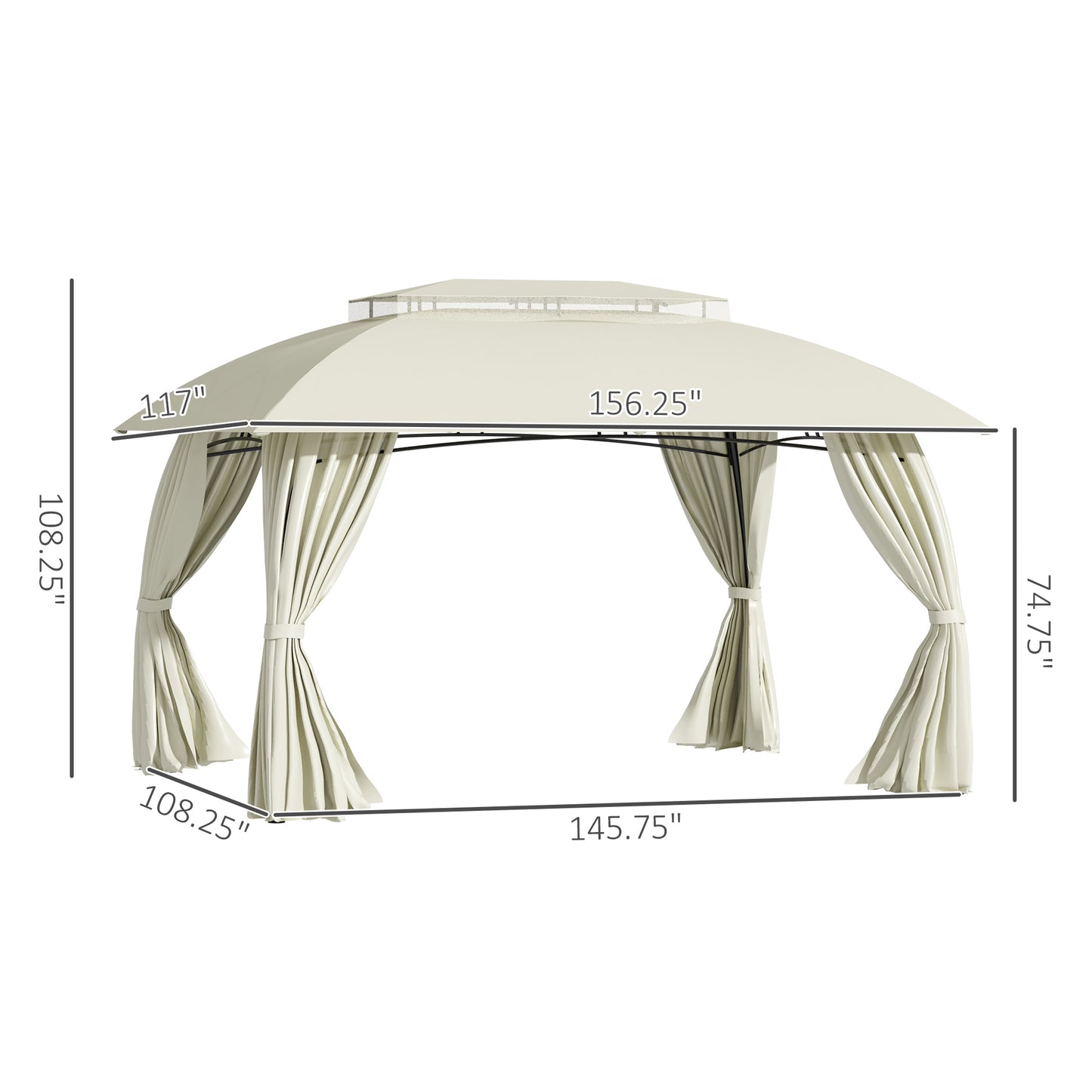 Outdoor Gazebo Canopy with Double Vented Roof - Beige