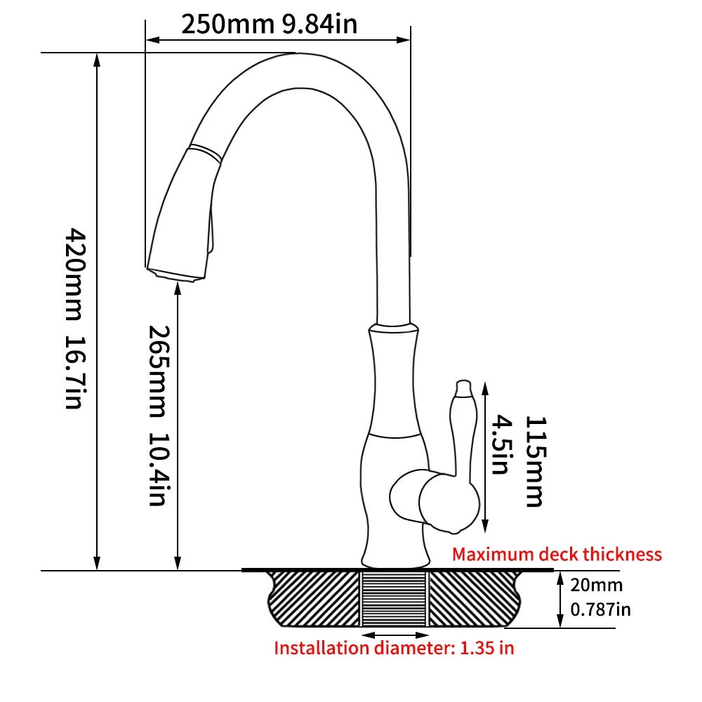 Kitchen Sink Hot and Cold Water Faucet Copper Finish with Inlet Pipe