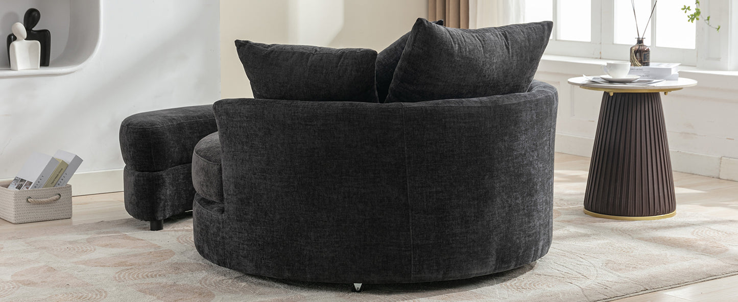 360° Swivel Accent Barrel Chair with Storage Ottoman & 4 Pillows - Gray