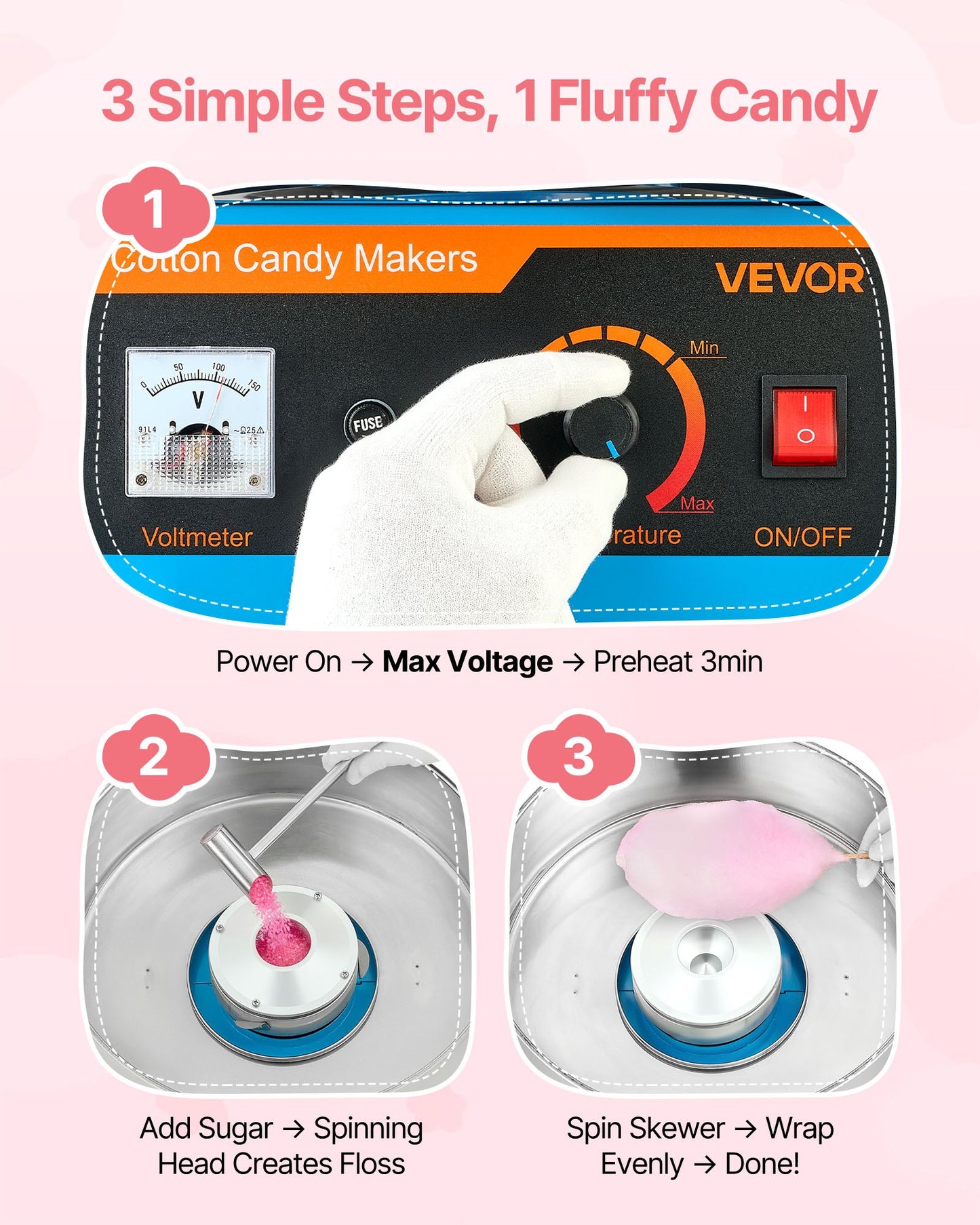 Electric Cotton Candy Machine with Stainless Steel Body and Blue Finish