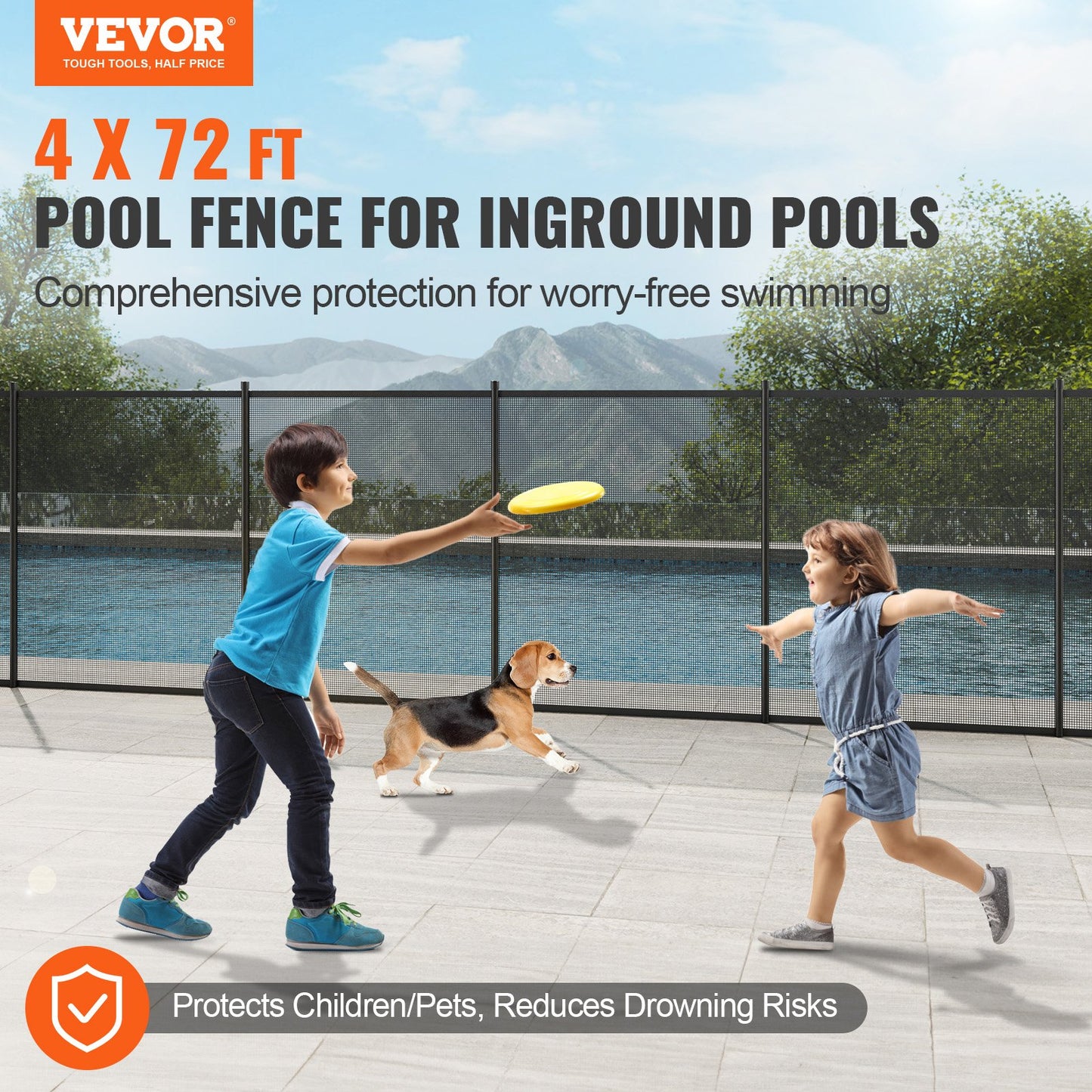 Removable Pool Fence 4x72 ft with PVC Mesh Child & Pet Safety Barrier - Black