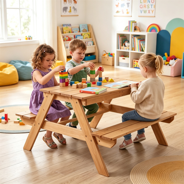 Kids Picnic Table with Adjustable Umbrella - 3-in-1 Sand & Water Play Set