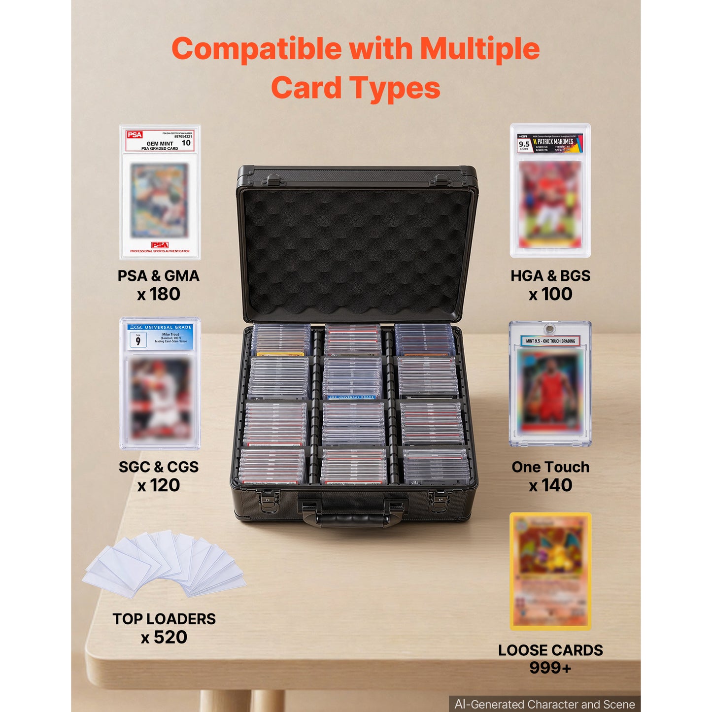 Card Storage Box 3 Row PSA BGS SGC Slab Holder Organizer with Lock and Dividers