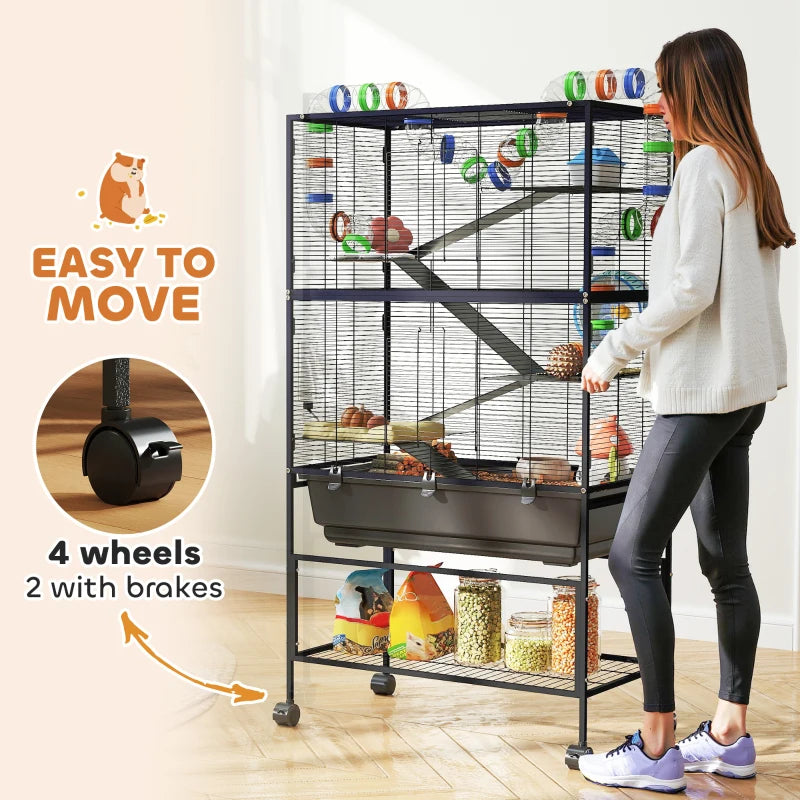 Large 5-Tier Hamster Cage with Deep Tray, Exercise Wheel & Storage Shelf