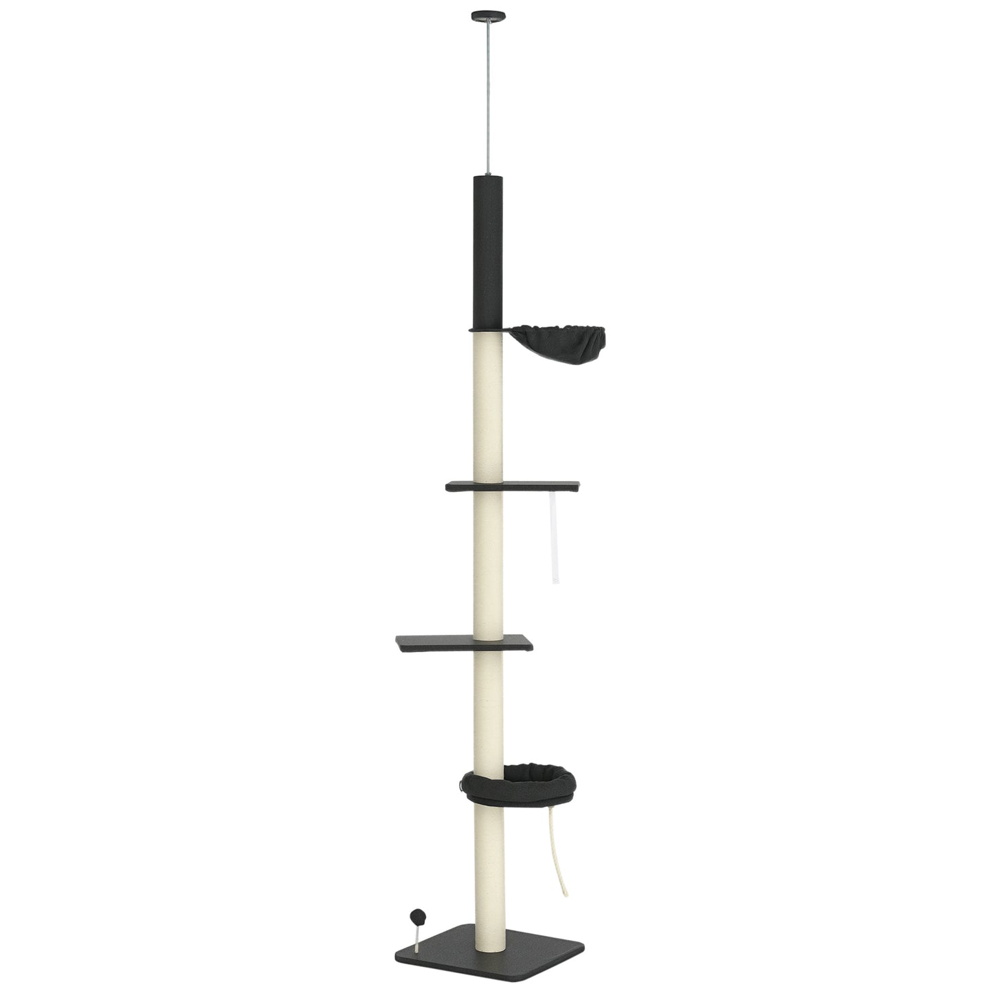 Adjustable 5-Tier Cat Tree with Cozy Bed, Hammock & Scratching Posts - Dark Gray & Cream