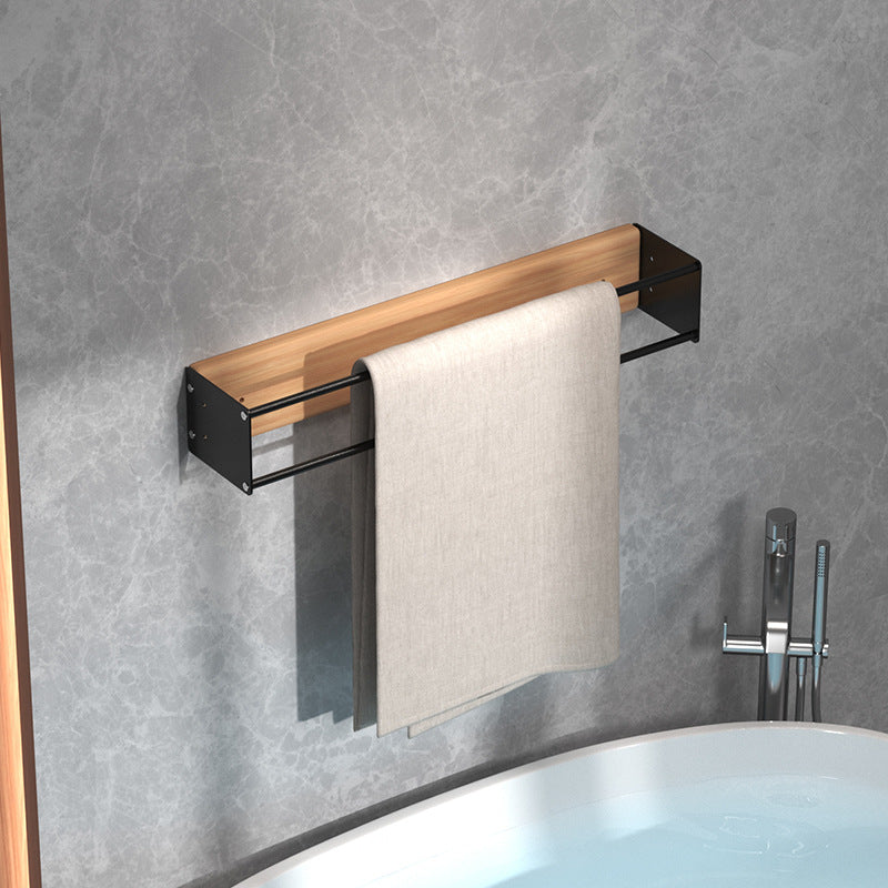 Wooden Wall-Mounted Metal Towel Rack Bathroom Storage Black 40cm 50cm