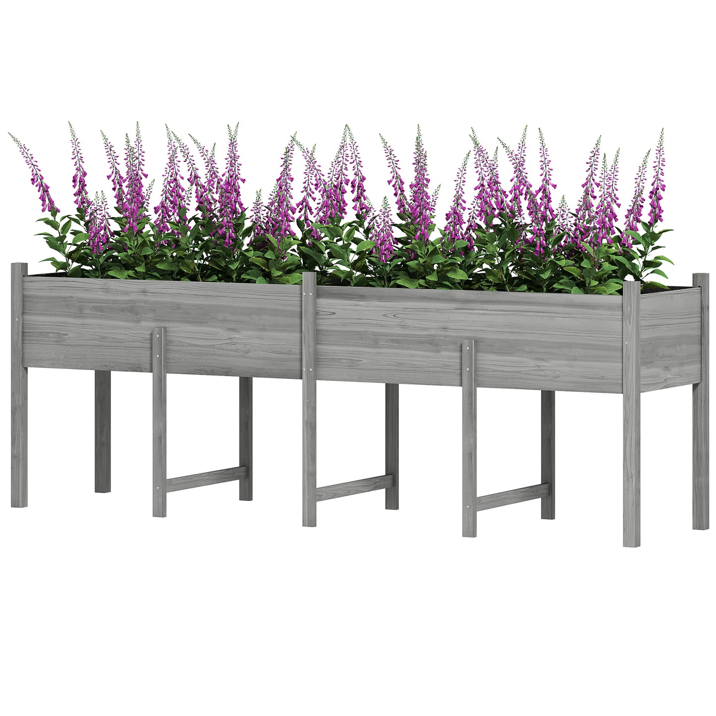 Large Wooden Raised Garden Bed with Legs, Drainage Holes & Liner - Gray