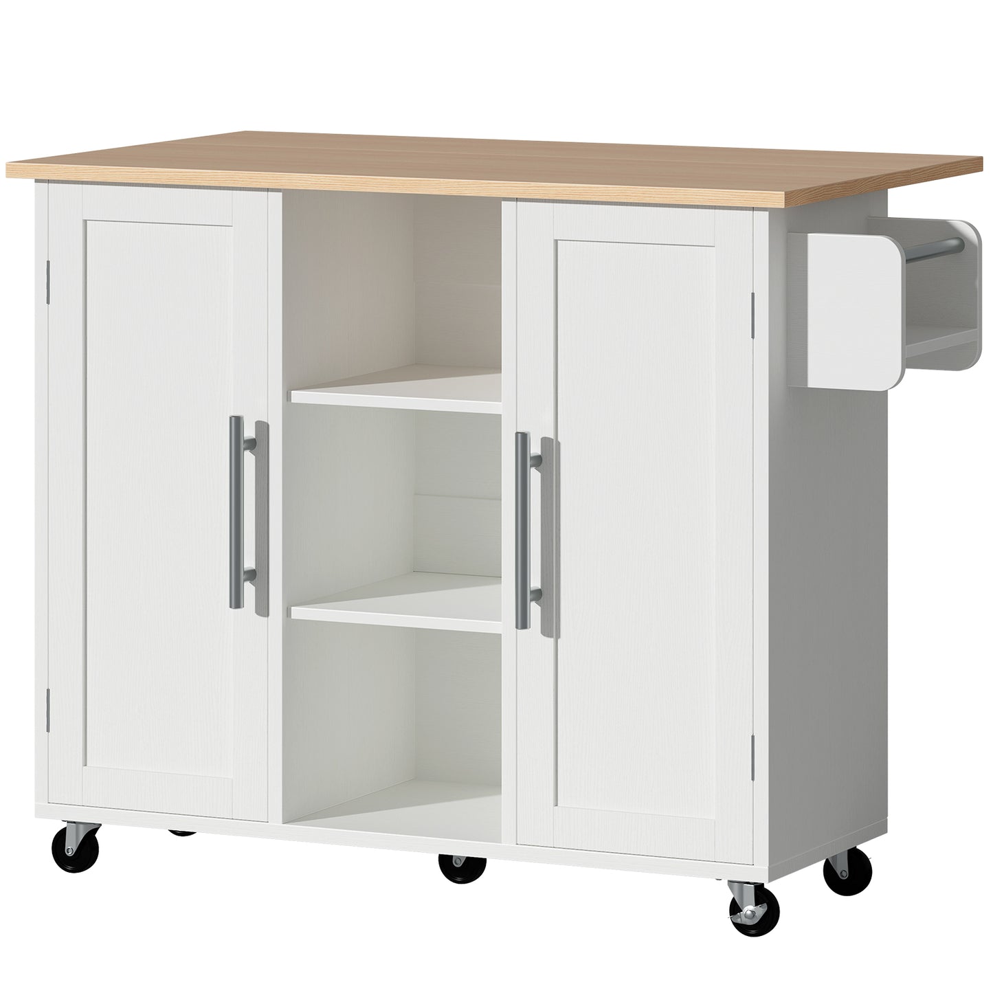 Rolling Kitchen Cart with Storage and Drop Leaf Tabletop