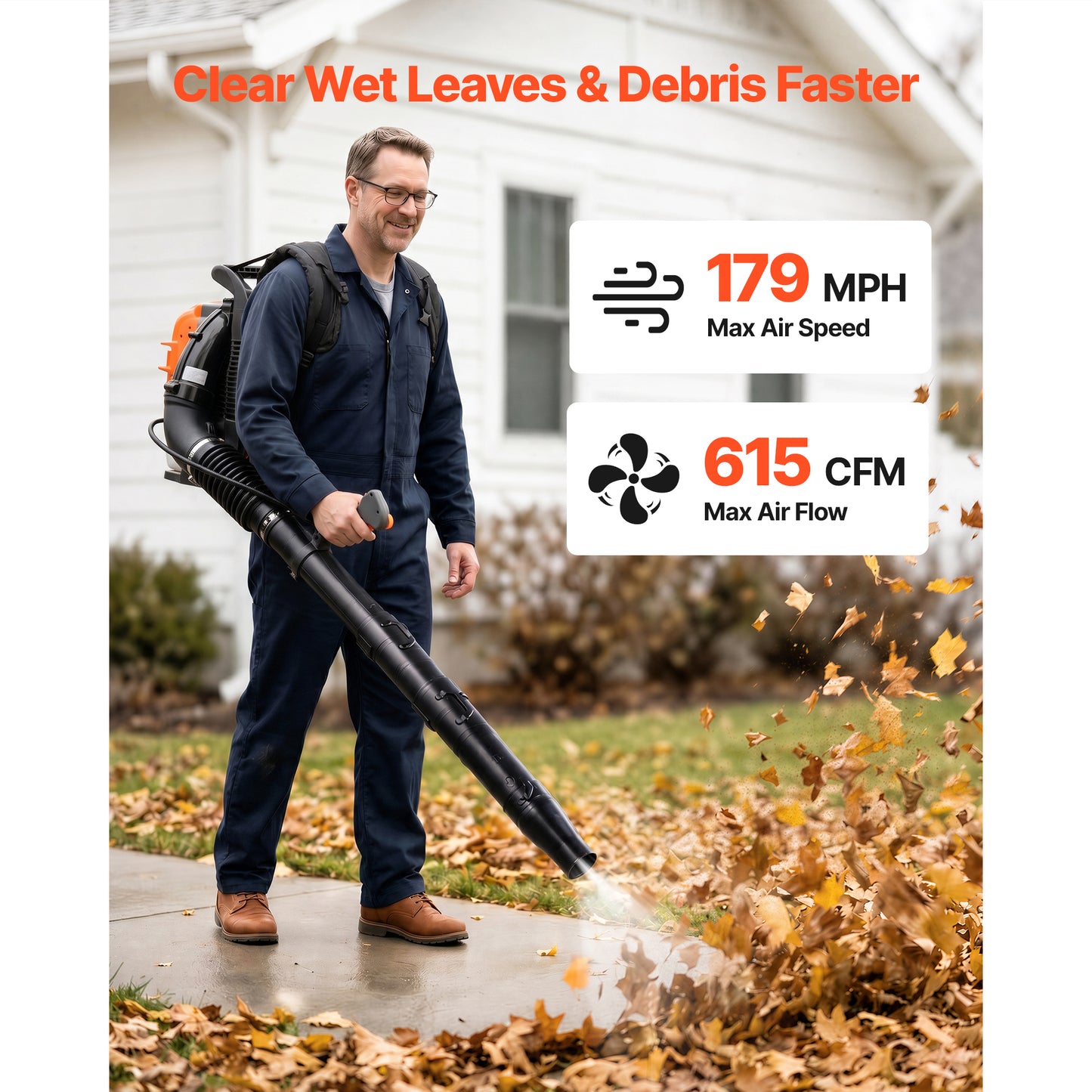 Gas-Powered Leaf Blower 75.6CC 4-Stroke Engine 615 CFM 179 MPH Yard Cleanup