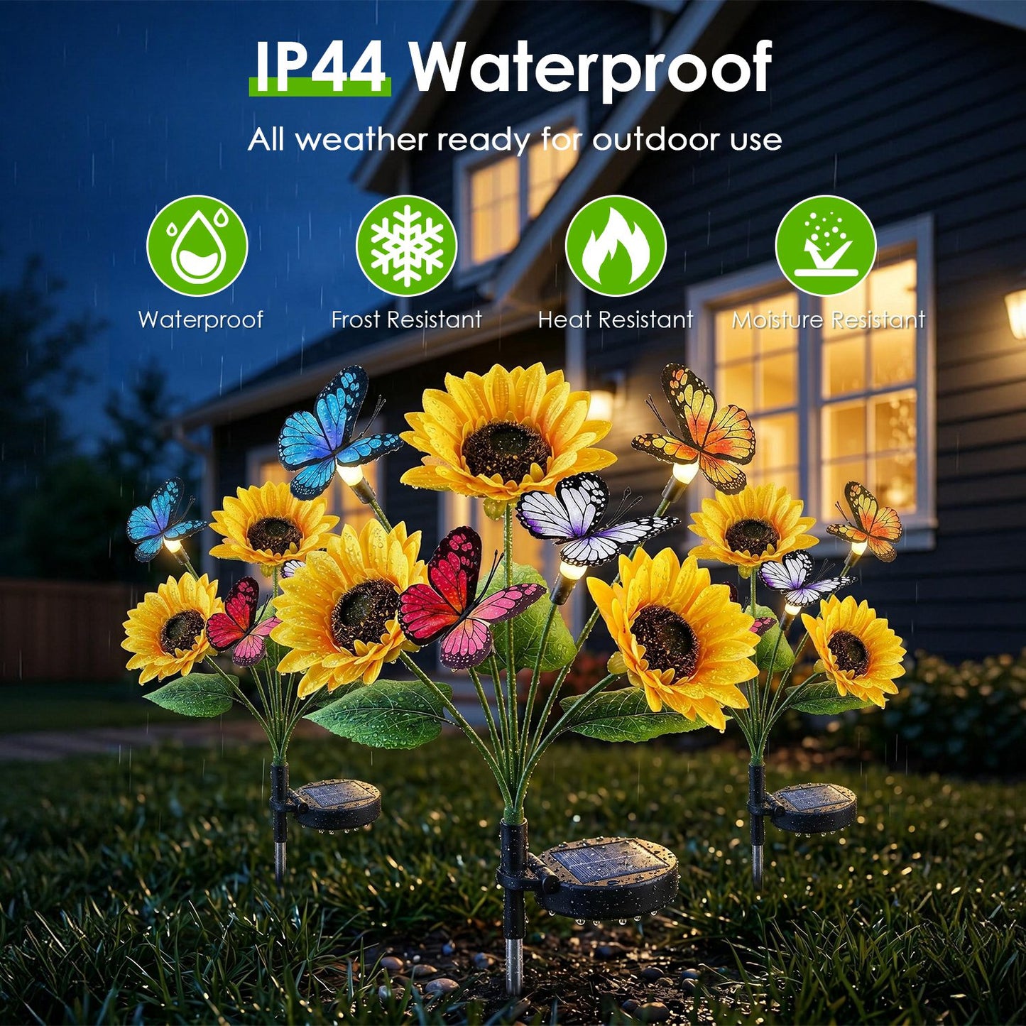 Solar Sunflower Garden Lights 4-Pack Waterproof Outdoor Pathway Decor