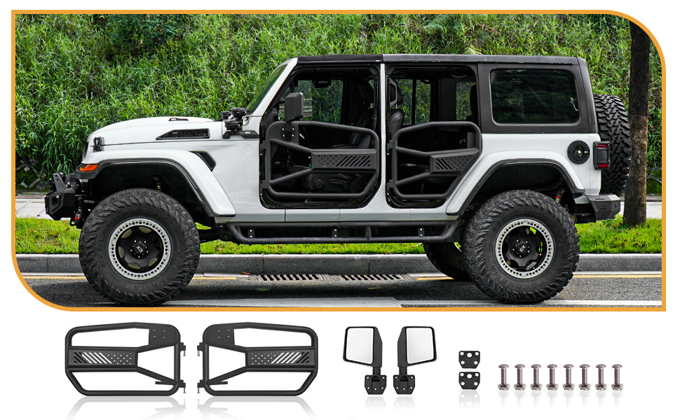 Tubular Half Doors with Side View Mirror for Jeep Wrangler JL 2018-2026 - Black