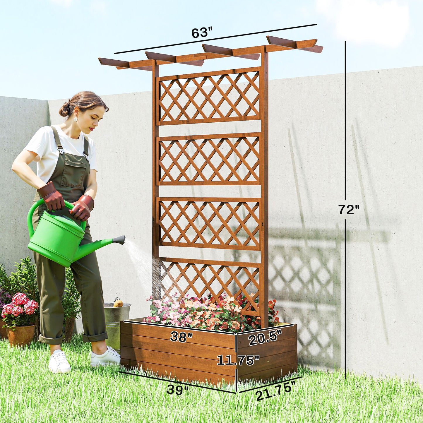 Wooden Trellis Planter Box for Vegetables Herbs Flowers - Raised Garden Bed, Orange