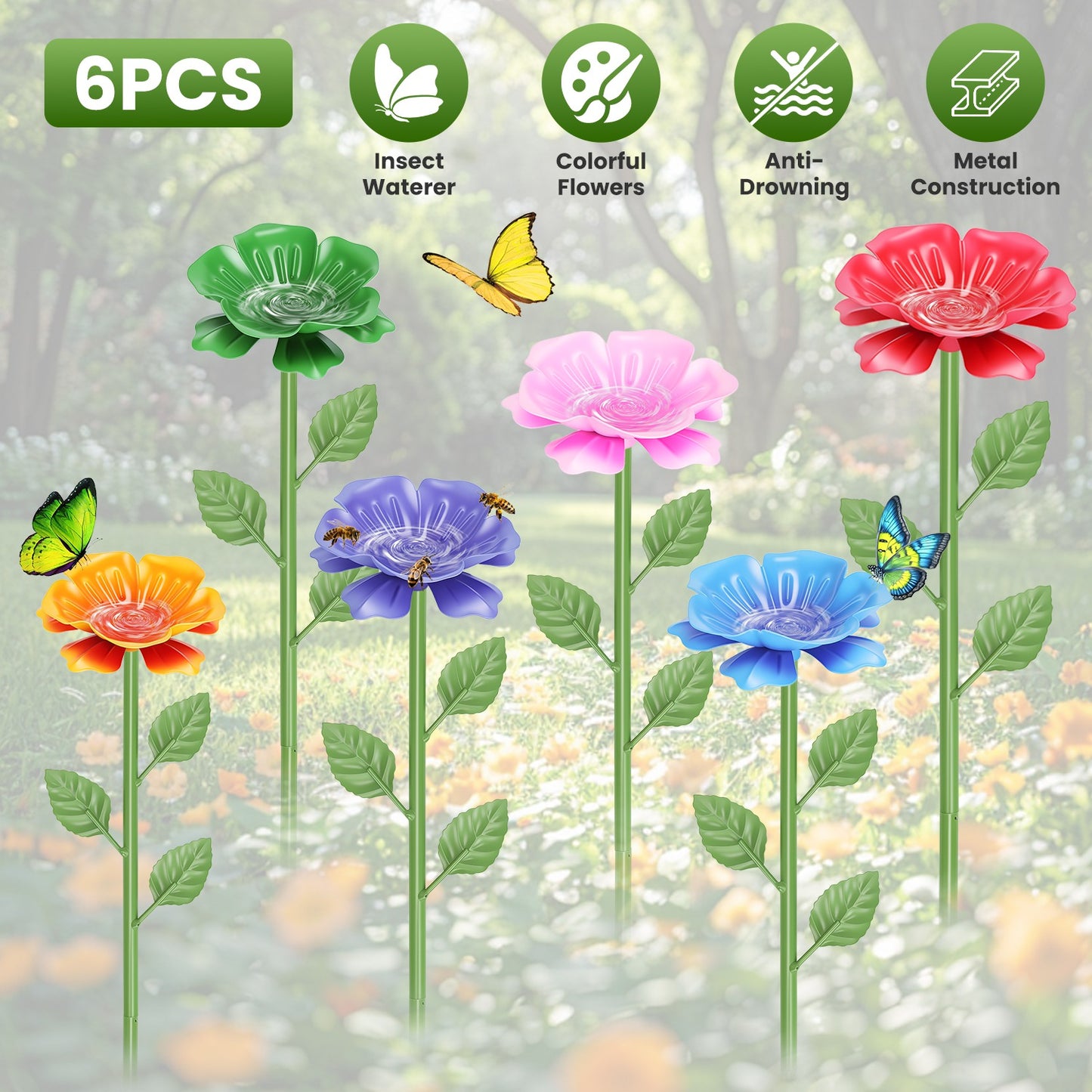 Pollinator Water Stakes - Flower Design Bee & Butterfly Waterer