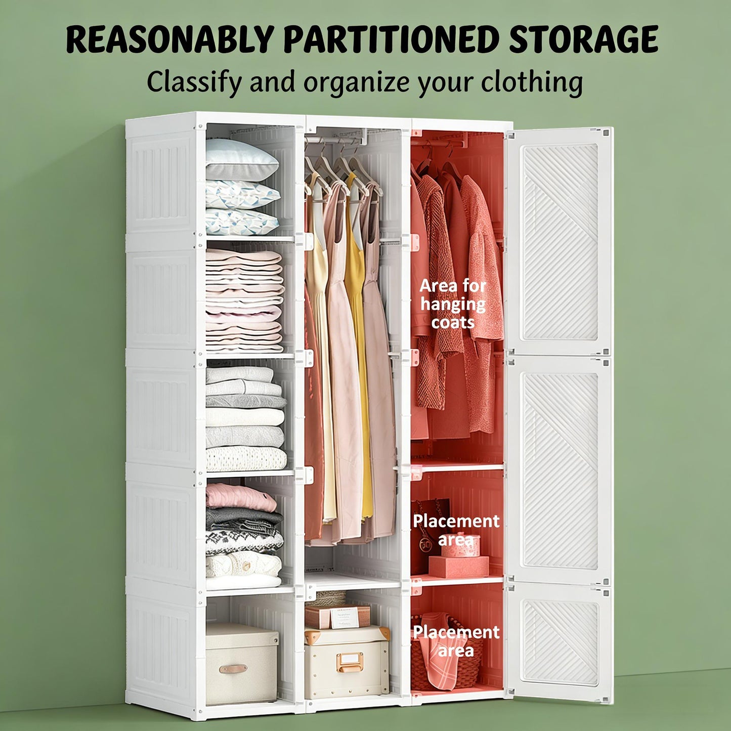 Portable Wardrobe Closet - White Clothes Storage Organizer