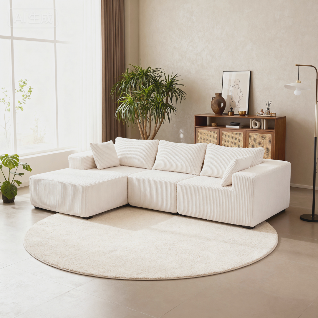Modular L-Shaped Sofa with Lounge Chair - Beige, Left Side