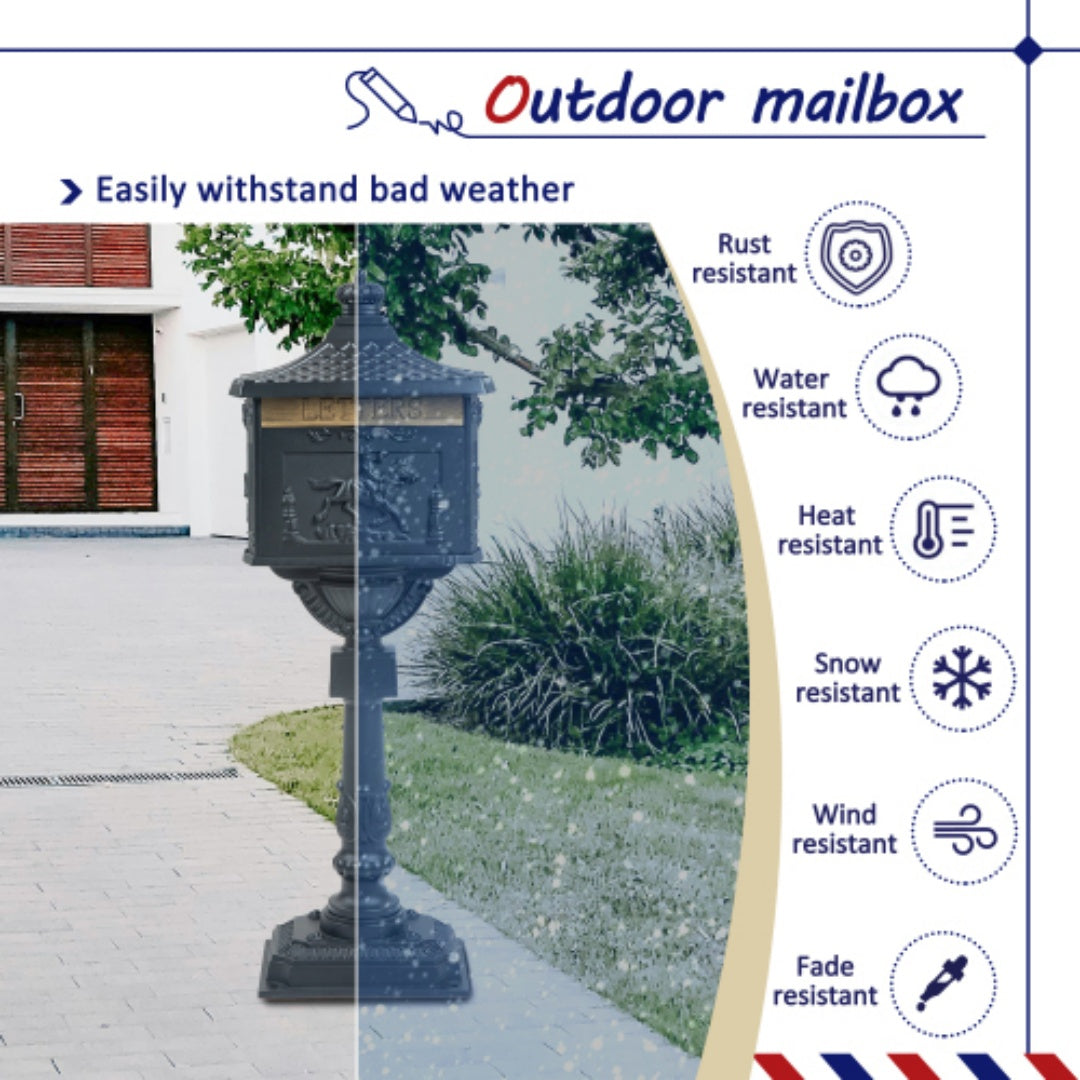 Heavy Duty Cast Aluminum Mailbox with Lock - Multiple Colors