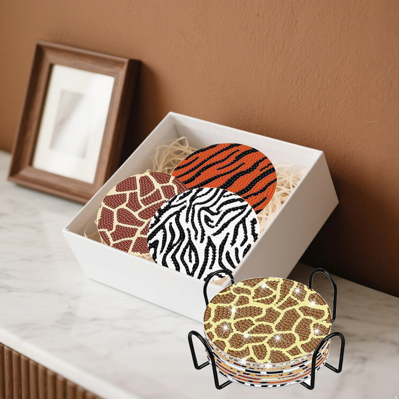 Multicolor Rhinestones Art Coasters - 8 Pcs Set