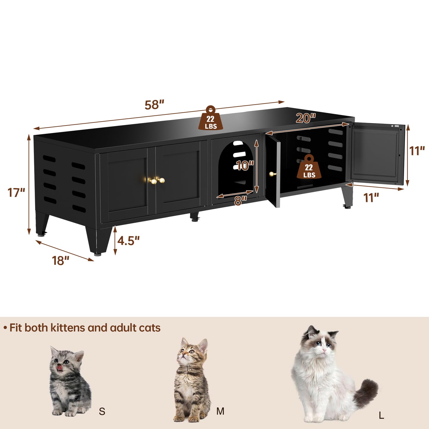 58" Metal Cat Litter Box Enclosure - Large Indoor Cat House