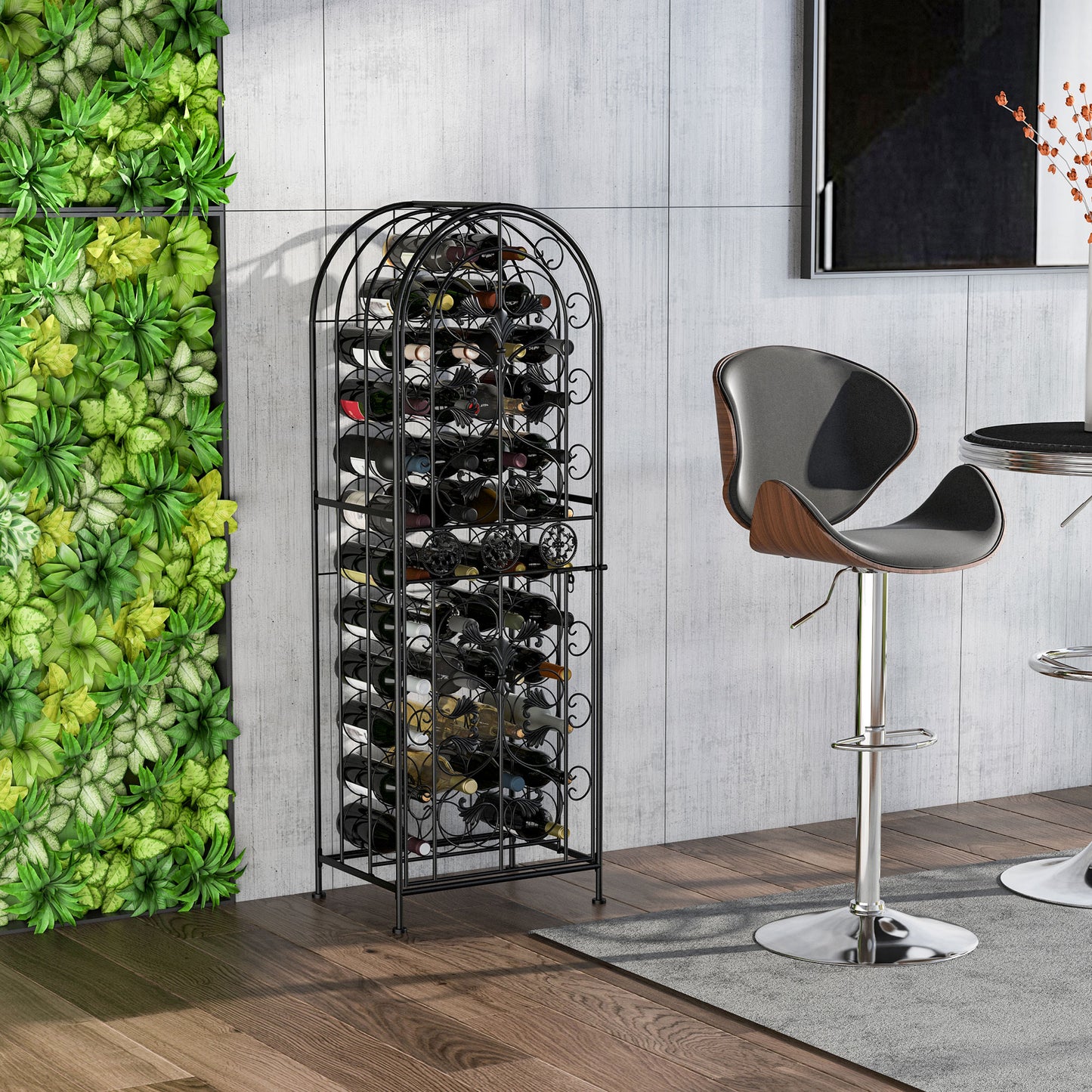 45-Bottle Portable Wrought Iron Wine Rack - Decorative Wine Organizer