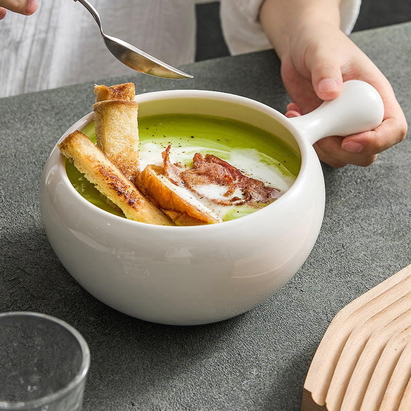 Large Capacity Ceramic Salad & Noodle Bowl with Handle - Multiple Sizes