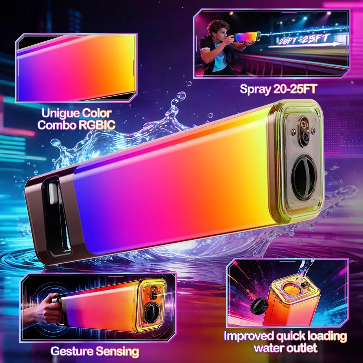Gradient Color Electric Water Gun - Rechargeable Blaster for Pool & Beach Fun