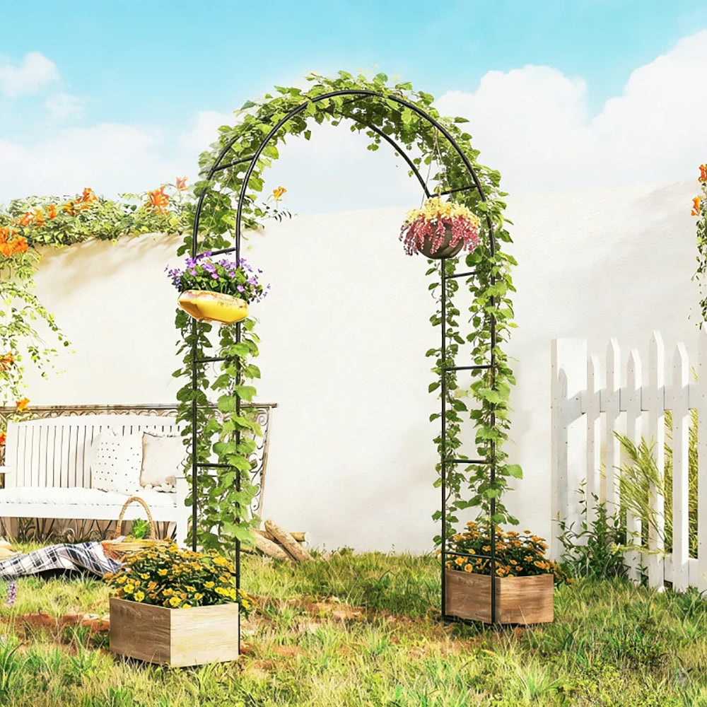 8 Ft Steel Garden Arch - Modern Wedding Arbor with Stable Base
