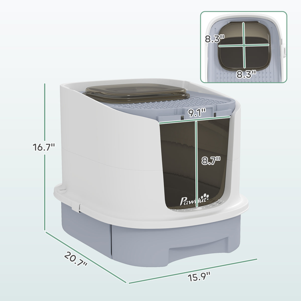 Gray Cat Litter Box with Lid, Drawer, Scoop & Top Entry - Odor Control