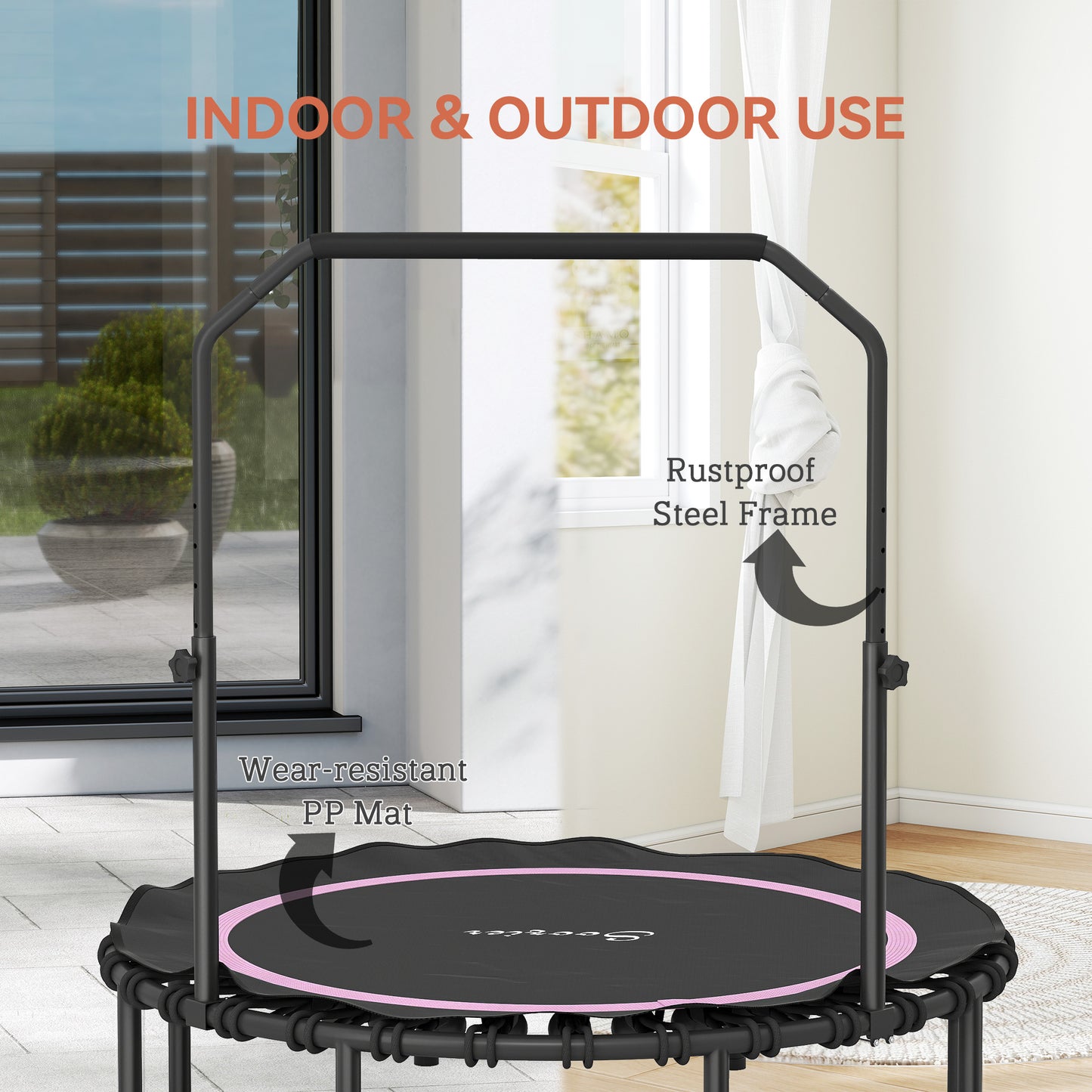 48" Foldable Mini Trampoline with Adjustable Handle - Pink