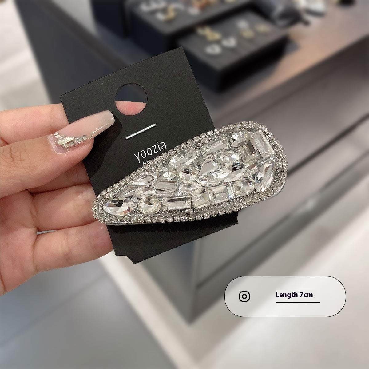 Silver Duckbill Hair Clip with Diamond Accent