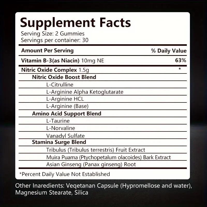 Nitric Oxide Endurance Boost Capsules - Pre-Workout Athletic Supplement