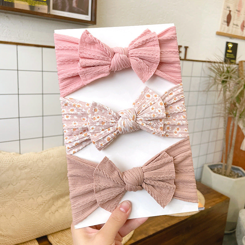 European & American Style Wide Bow Elastic Headband Set - Soft Jacquard Hair Accessories