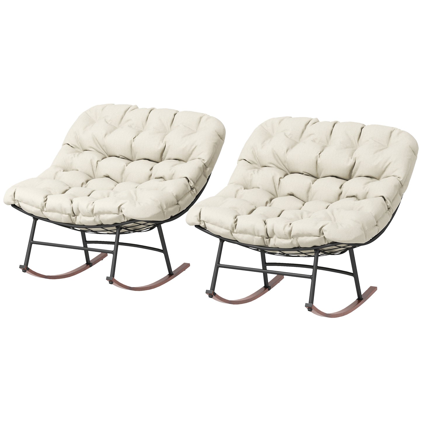 Oversized Outdoor Rocking Chair Set of 2 with Cushions - Beige