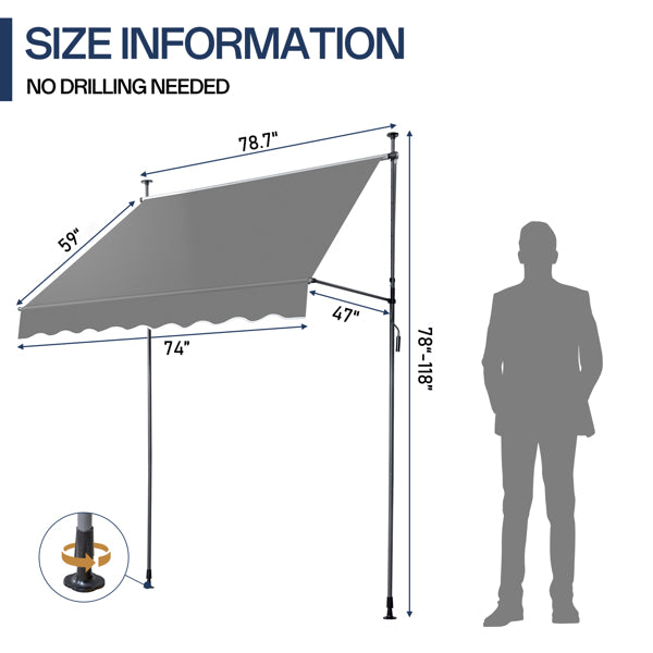 Retractable Canopy Awning - Grey Polyester Shade Shelter