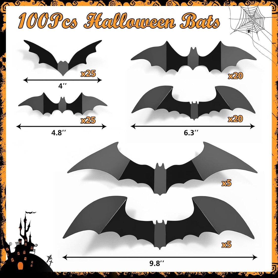 3D Black Bats Wall Stickers - Halloween Party Decorations