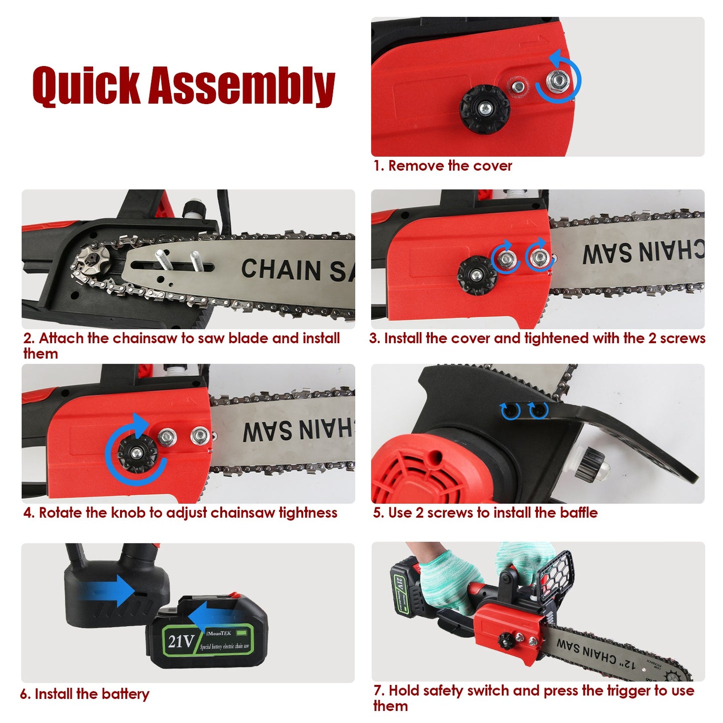 12-Inch Cordless Electric Chainsaw with 21V Battery & Auto Oiler - Tree & Wood Cutting