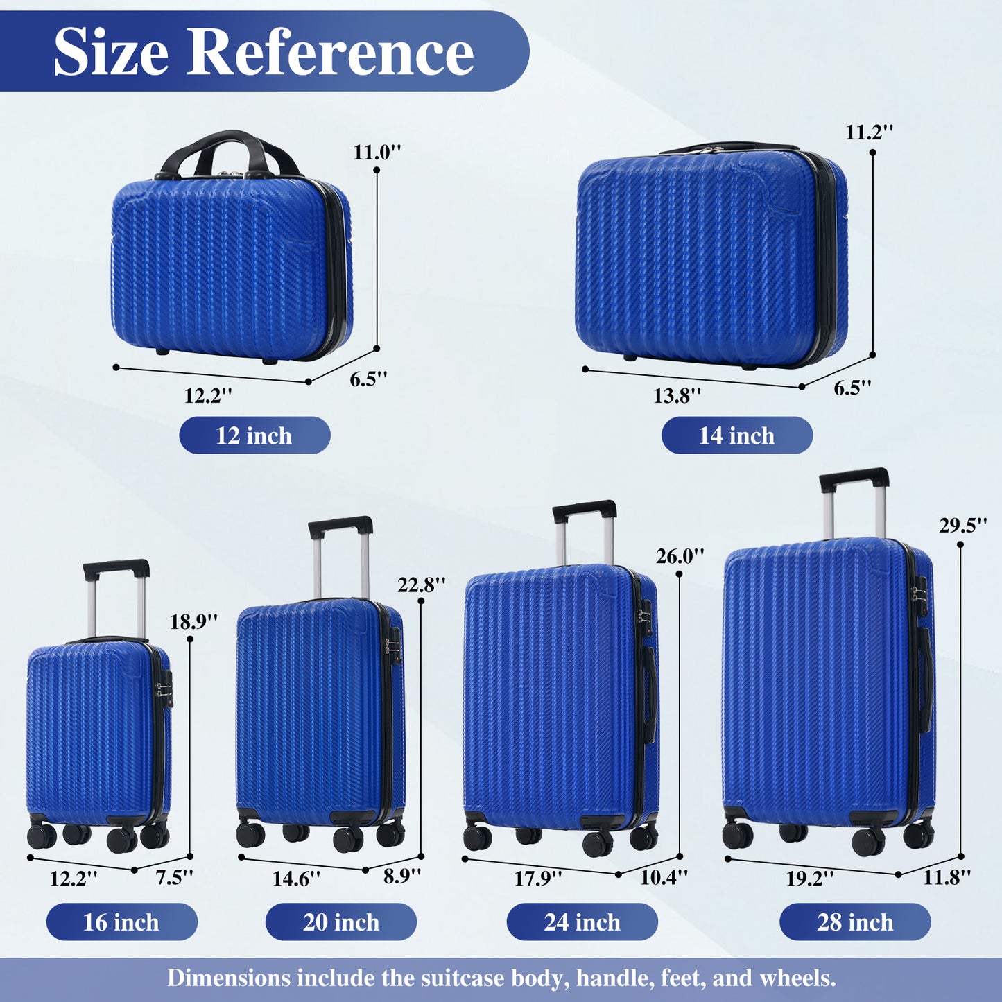 6-Piece Durable Hardshell Luggage Set with Spinner Wheels - Royal Blue