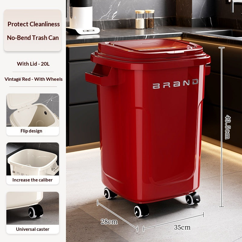 Large Capacity Kitchen Trash Can with Lid and Wheels, No Bending Needed