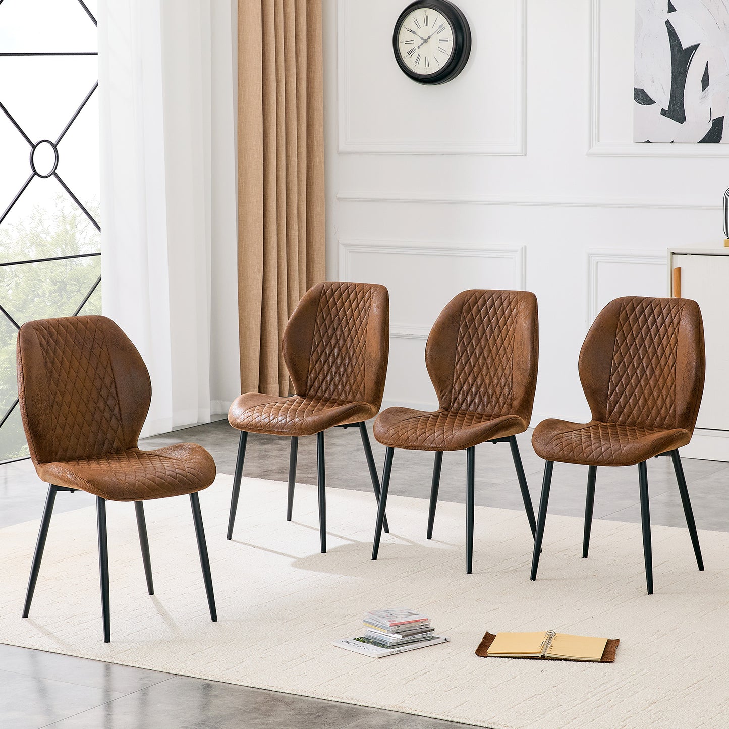 4-piece Set Of Modern Luxury Brown Quilted Technology Fabric Dining