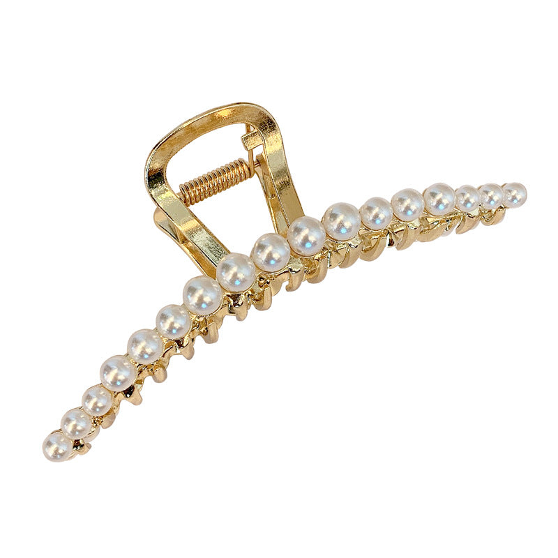Metal Pearl Hair Clip - Elegant Geometric Design