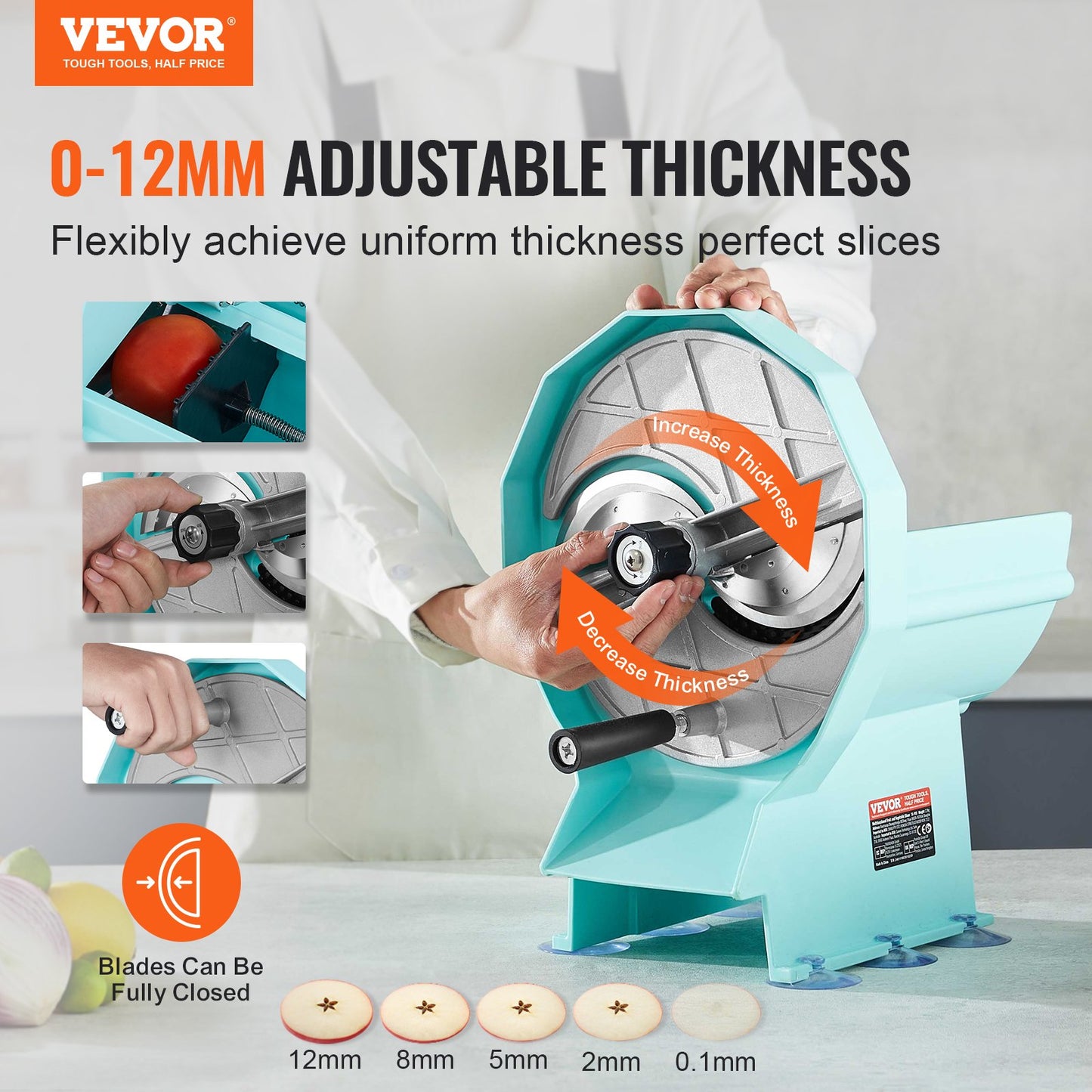 Vegetable Fruit Slicer with Adjustable Thickness - Stainless Steel Blade Food Cutter for Cucumber, Lemon, Tomato, Green