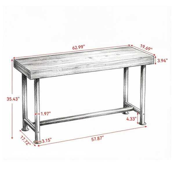 Solid Wood Bar Table - Chic Industrial Design, Space-Efficient